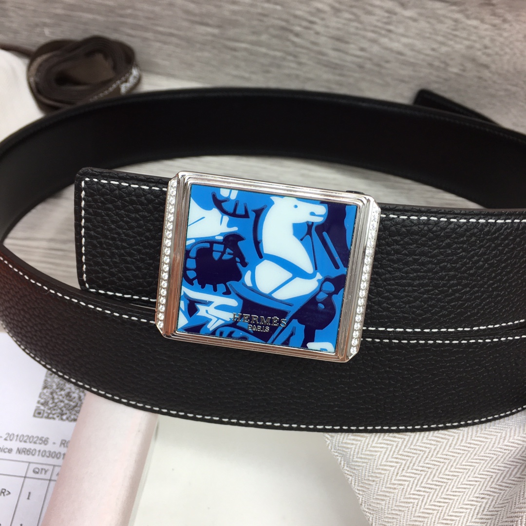 Hermes Black Leather Belt With   Enamel Buckle - DopestKickz