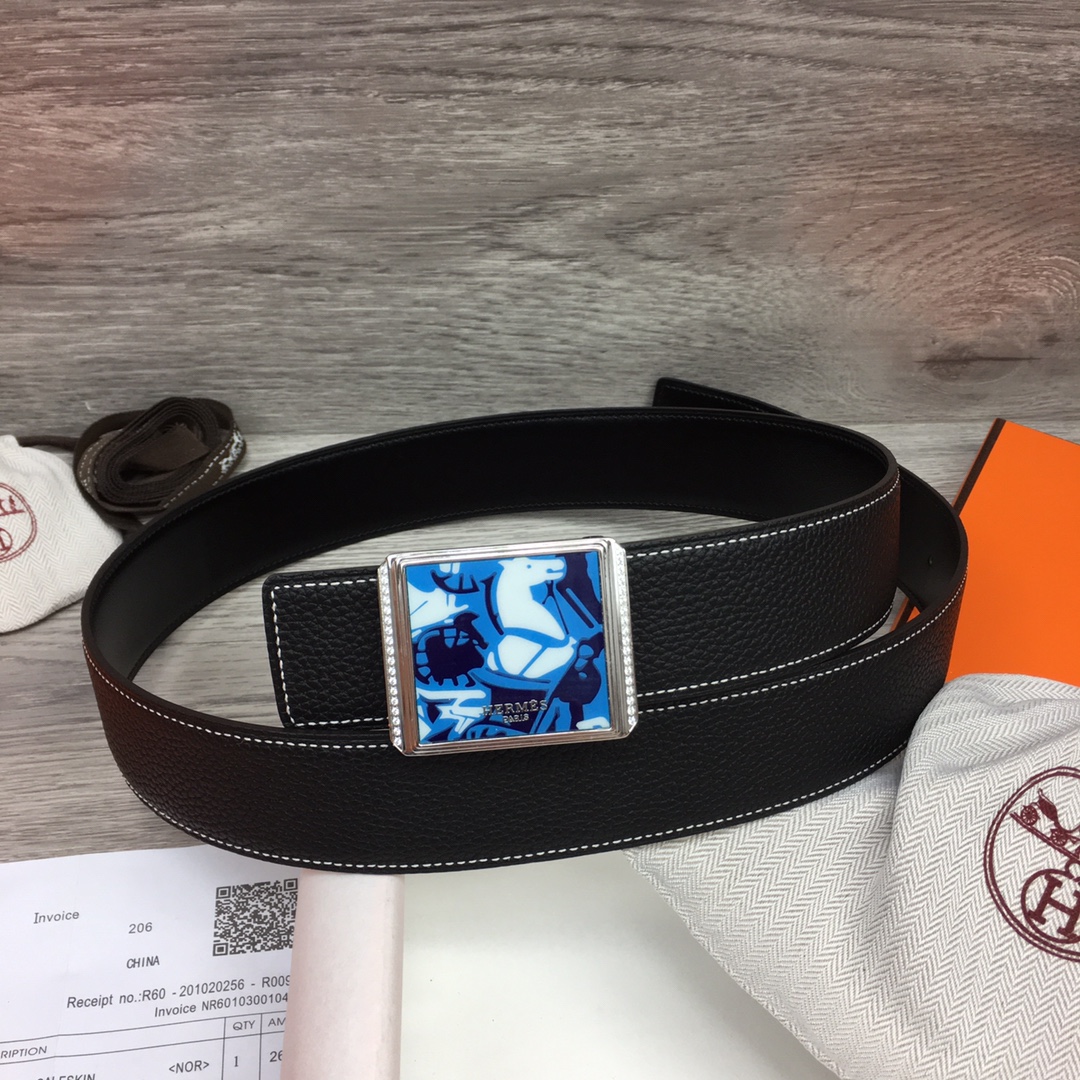 Hermes Black Leather Belt With   Enamel Buckle - DopestKickz