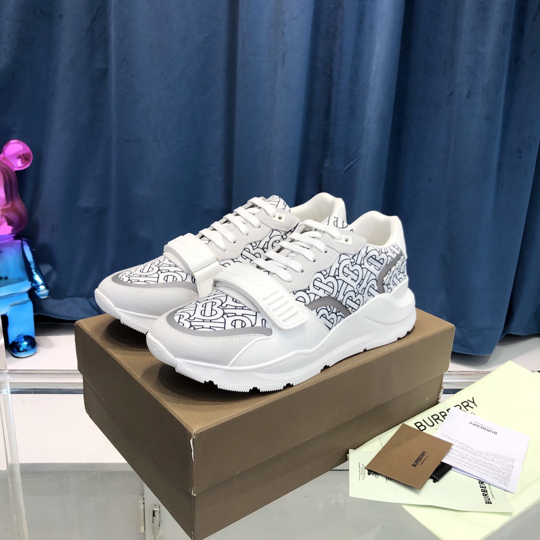 Burberry Check Cotton Canvas And Leather Sneakers - DopestKickz