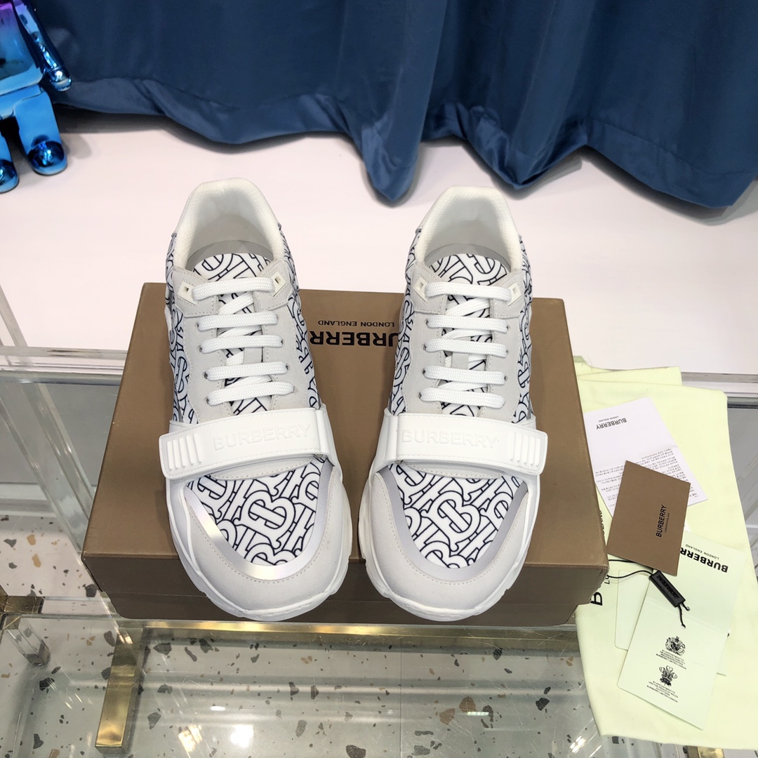 Burberry Check Cotton Canvas And Leather Sneakers - DopestKickz