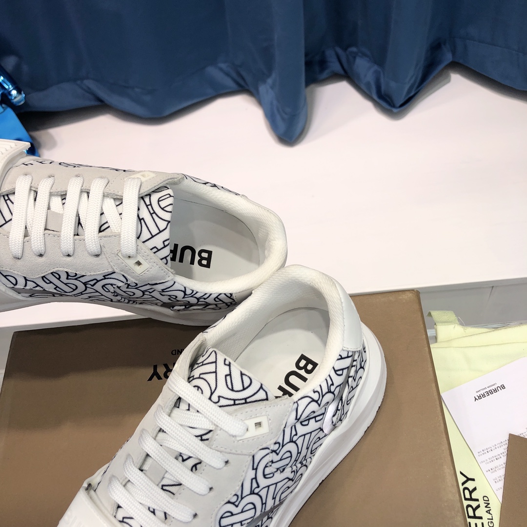 Burberry Check Cotton Canvas And Leather Sneakers - DopestKickz