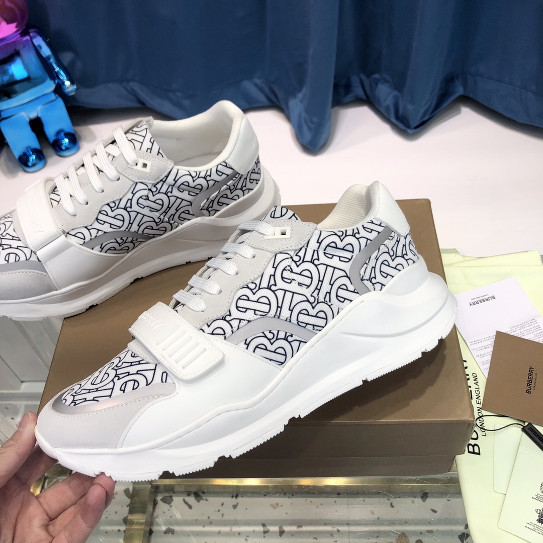 Burberry Check Cotton Canvas And Leather Sneakers - DopestKickz