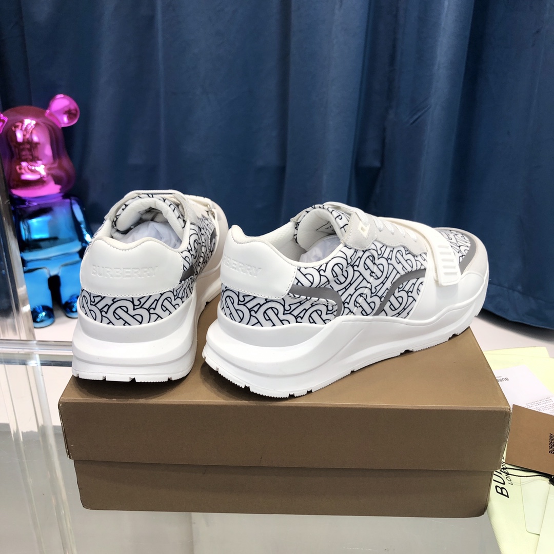 Burberry Check Cotton Canvas And Leather Sneakers - DopestKickz