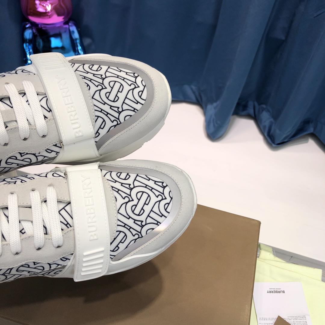 Burberry Check Cotton Canvas And Leather Sneakers - DopestKickz