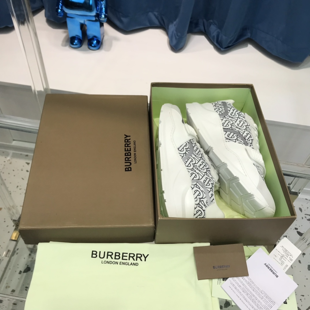Burberry Check Cotton Canvas And Leather Sneakers - DopestKickz