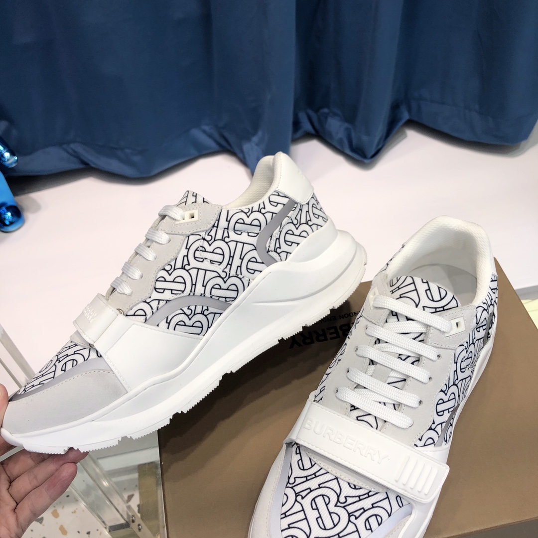 Burberry Check Cotton Canvas And Leather Sneakers - DopestKickz