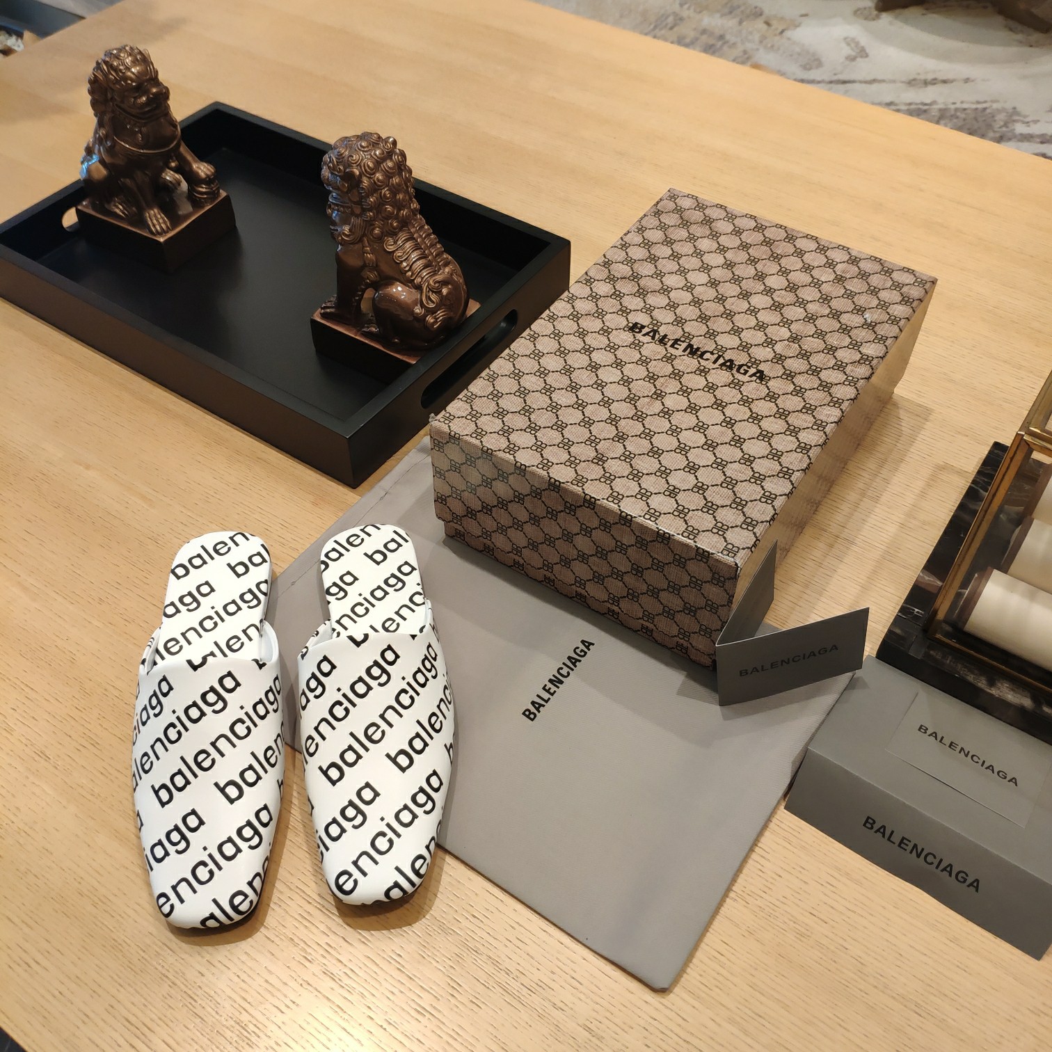 Balenciaga Logo Leather Backless Loafers - DopestKickz