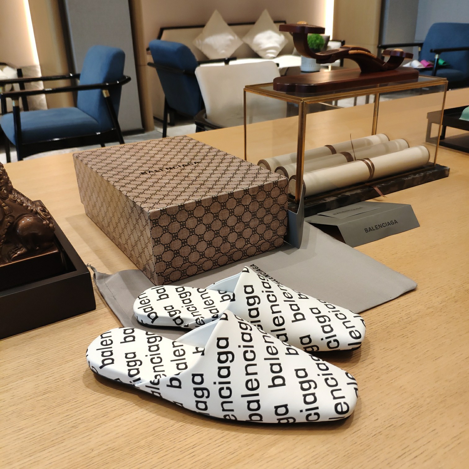 Balenciaga Logo Leather Backless Loafers - DopestKickz