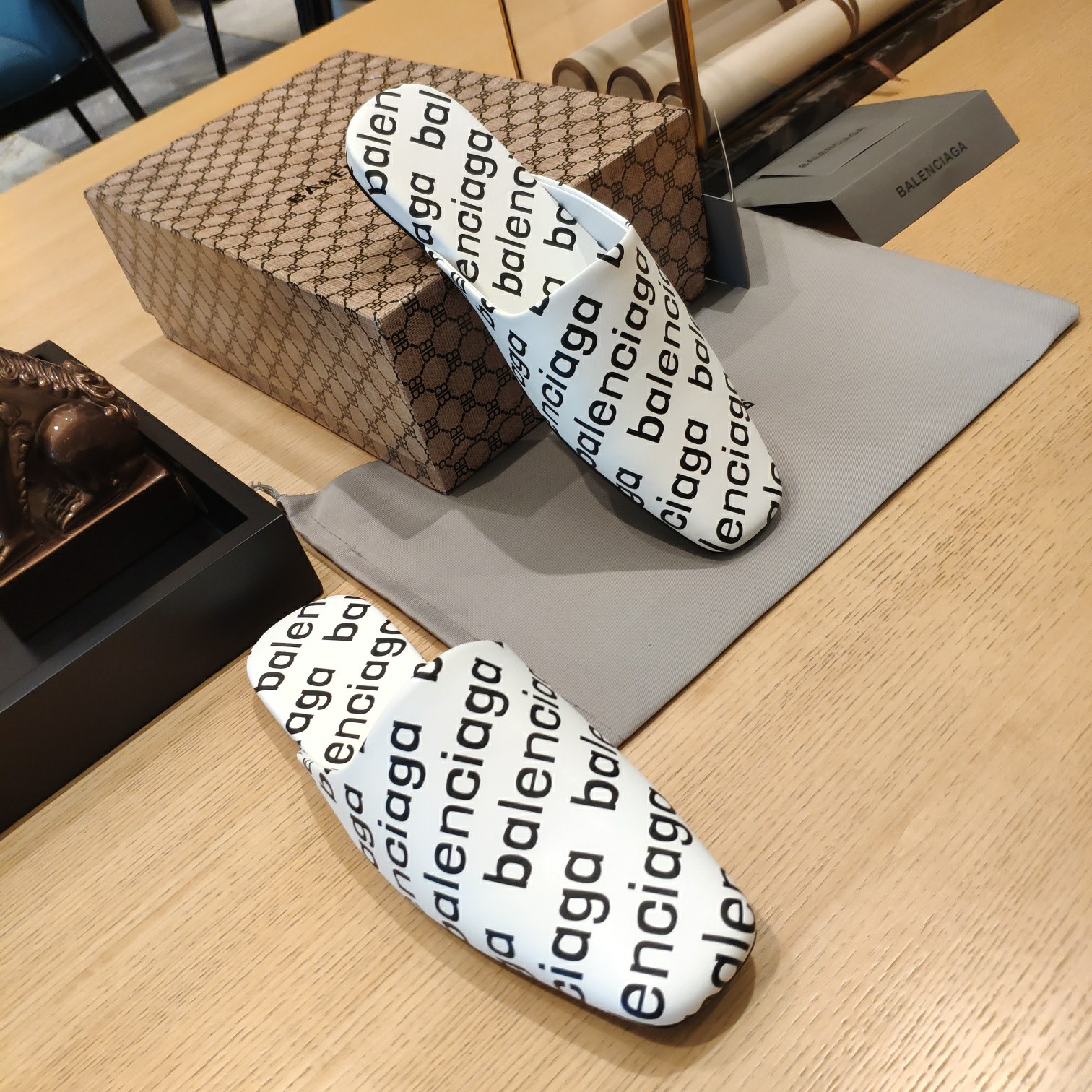 Balenciaga Logo Leather Backless Loafers - DopestKickz