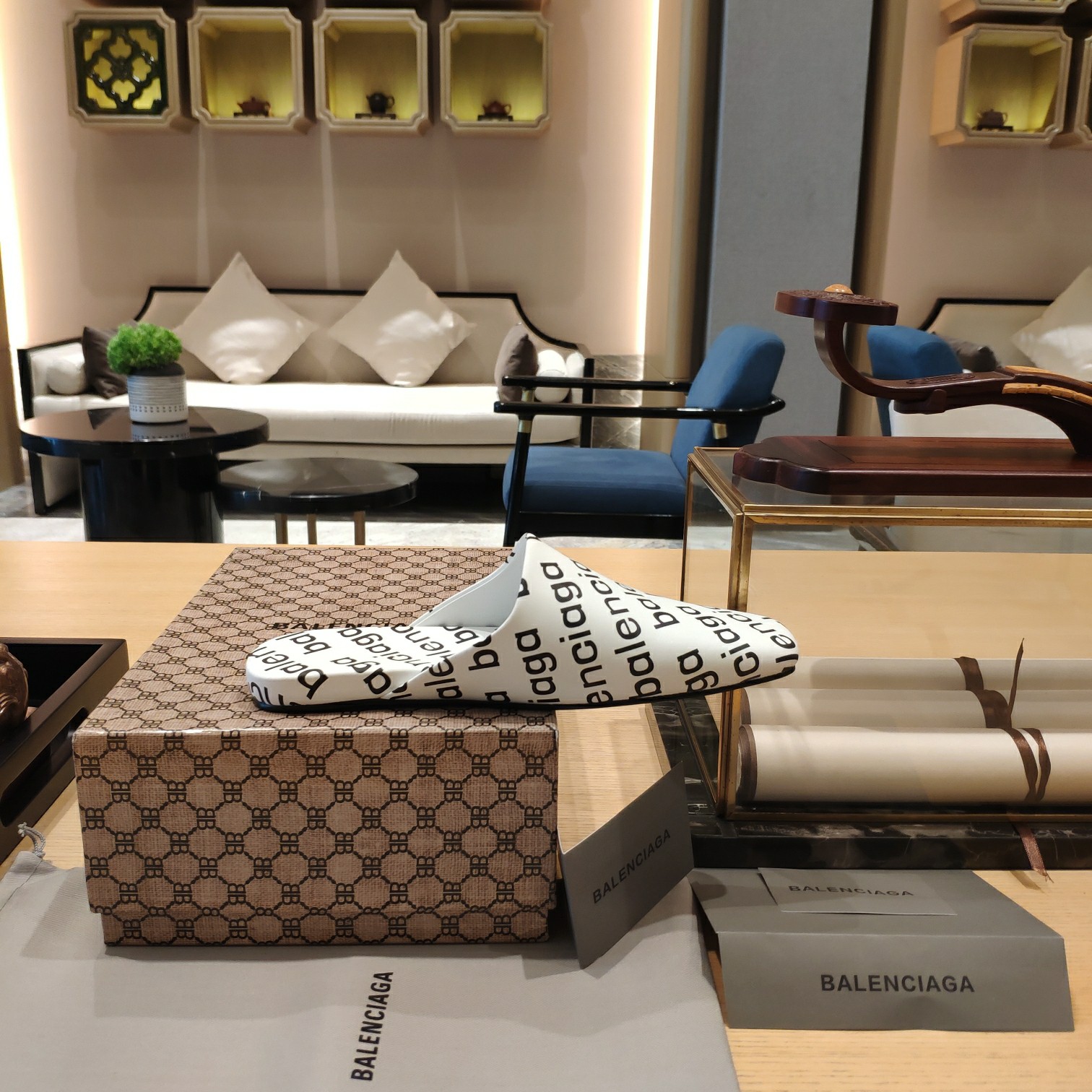 Balenciaga Logo Leather Backless Loafers - DopestKickz