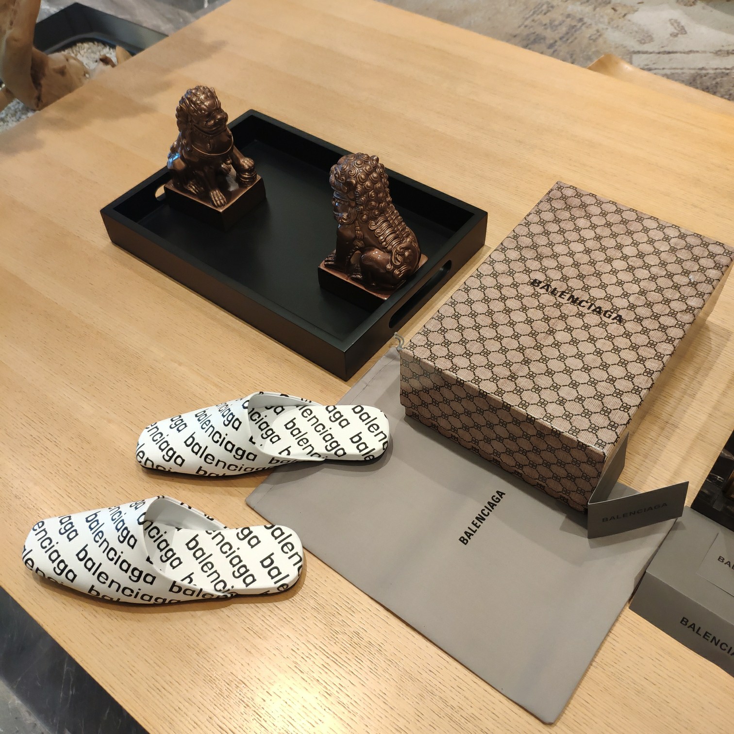 Balenciaga Logo Leather Backless Loafers - DopestKickz