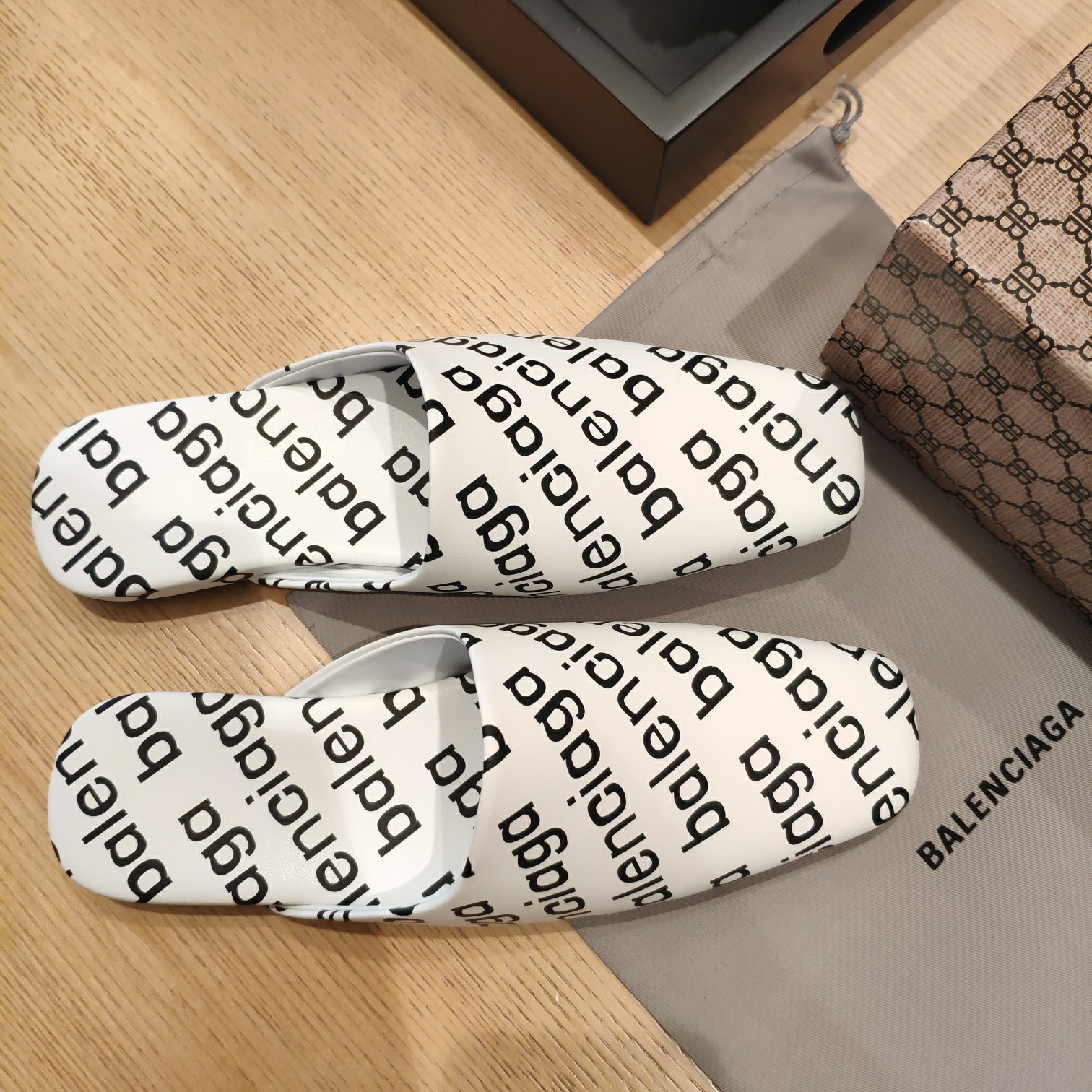 Balenciaga Logo Leather Backless Loafers - DopestKickz