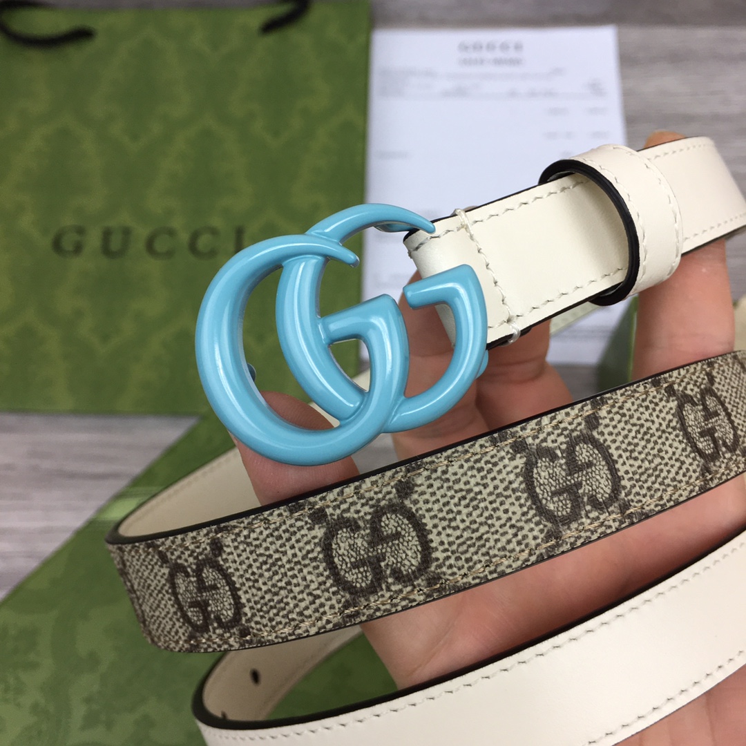 Gucci  Leather Belt With Double G Buckle  (2cm) - DopestKickz