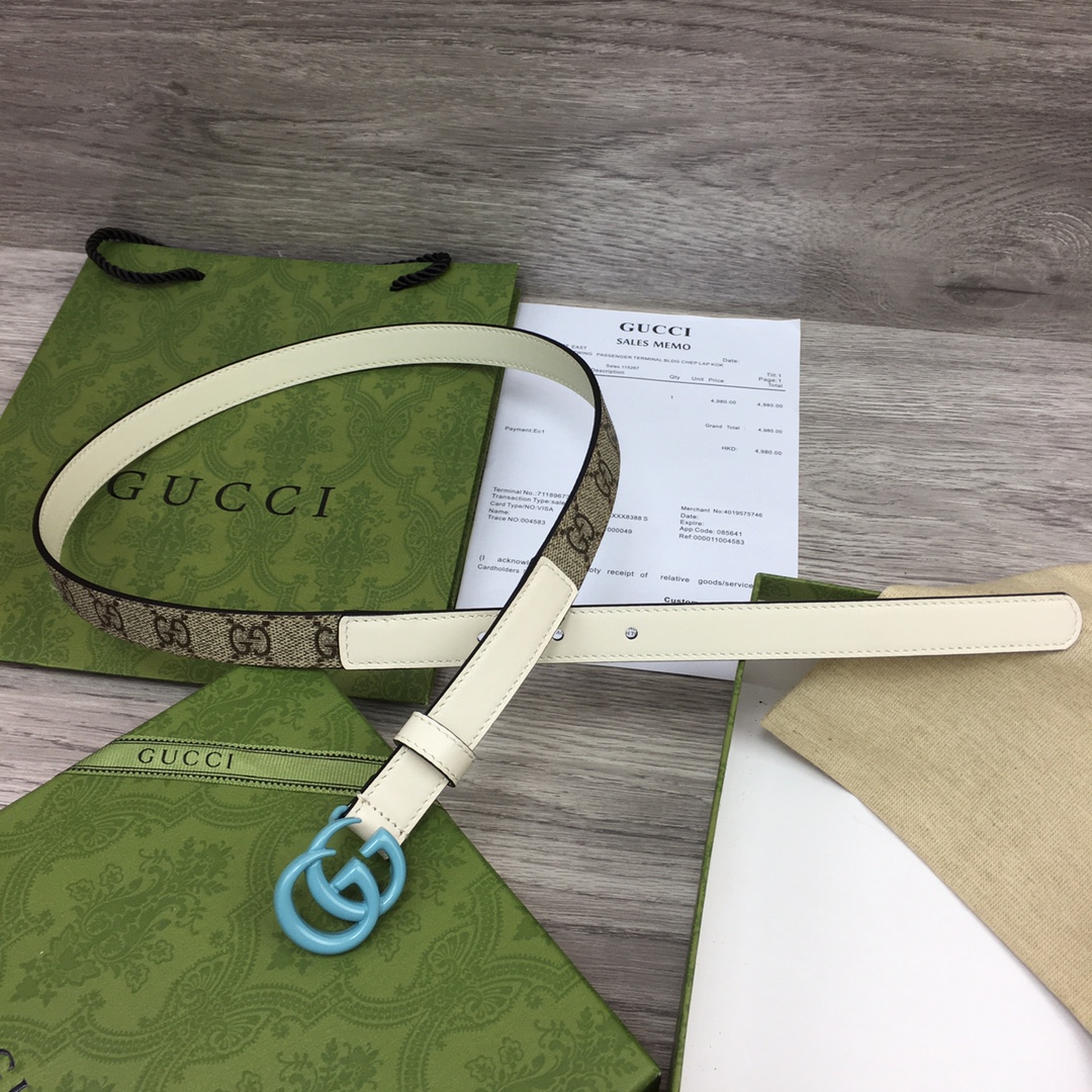 Gucci  Leather Belt With Double G Buckle  (2cm) - DopestKickz