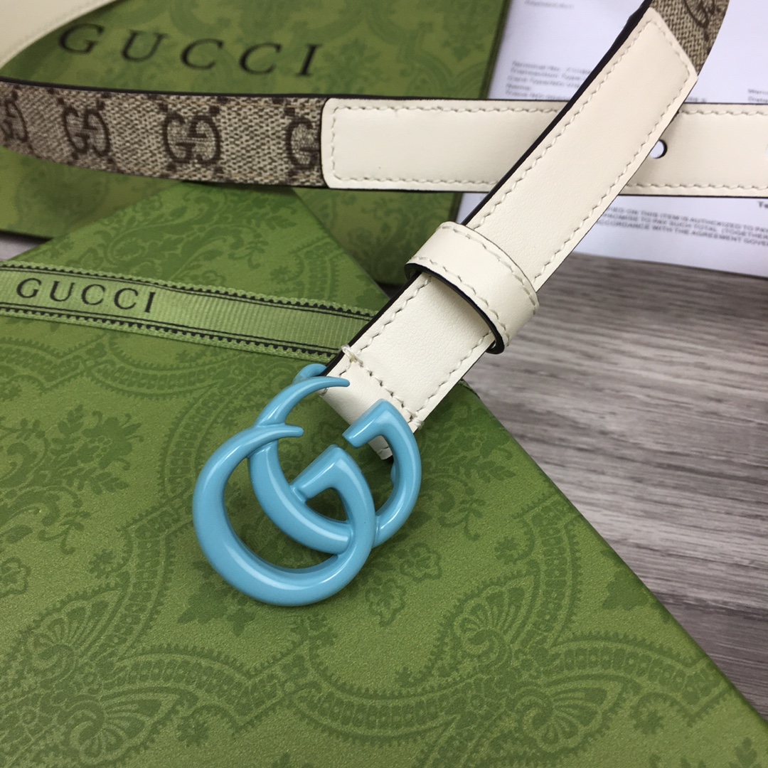 Gucci  Leather Belt With Double G Buckle  (2cm) - DopestKickz