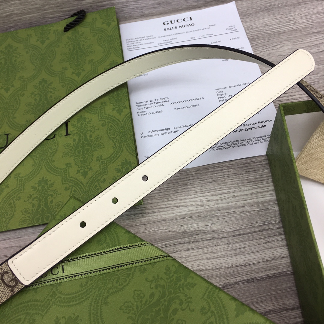 Gucci  Leather Belt With Double G Buckle  (2cm) - DopestKickz