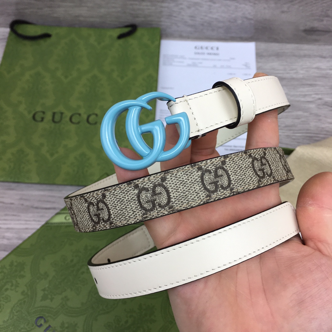 Gucci  Leather Belt With Double G Buckle  (2cm) - DopestKickz