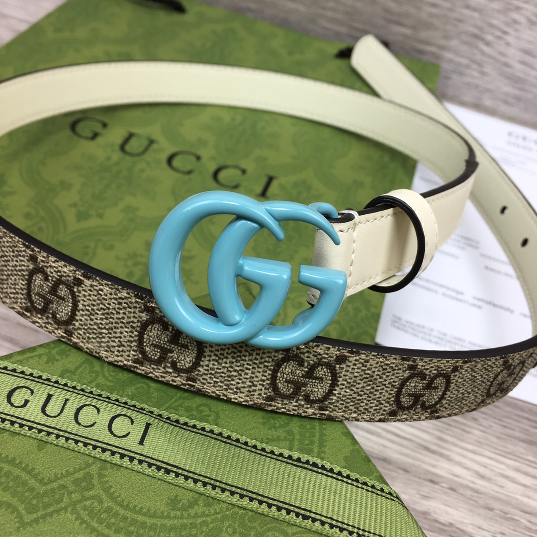 Gucci  Leather Belt With Double G Buckle  (2cm) - DopestKickz