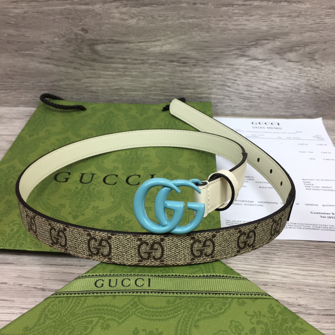 Gucci  Leather Belt With Double G Buckle  (2cm) - DopestKickz