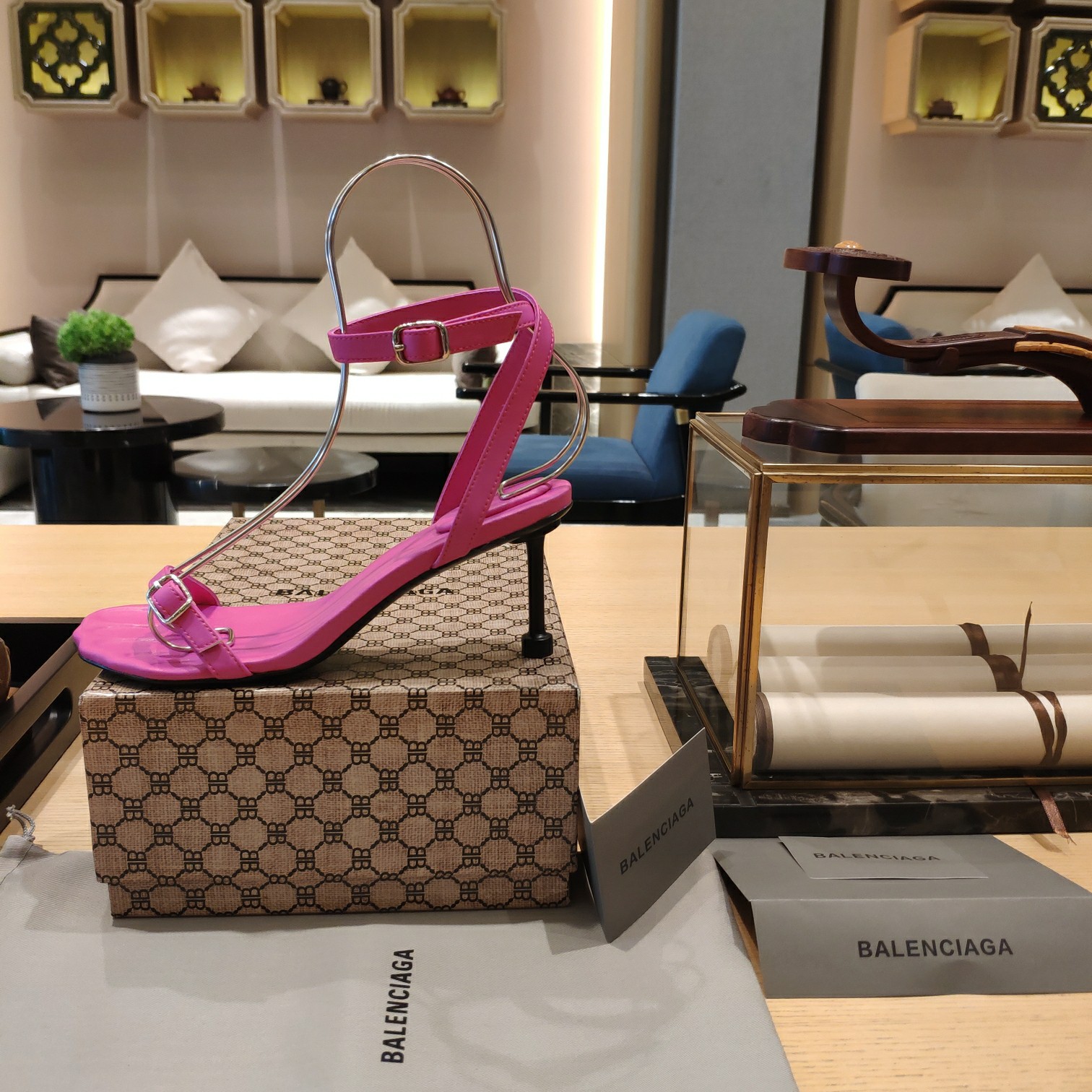 Balenciaga Logo High Heeled Sandals (7CM) - DopestKickz