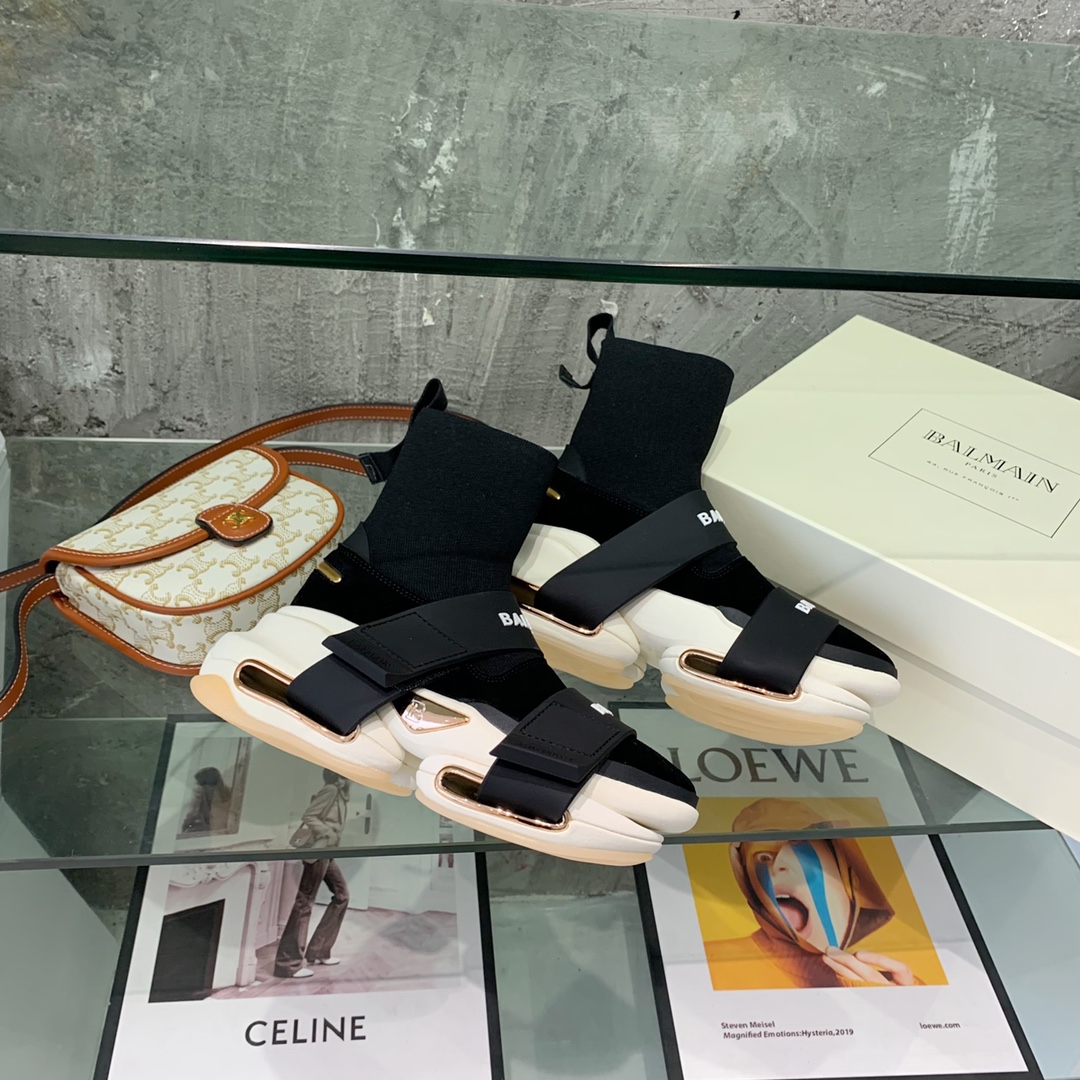 Balmain High-Top Suede And Knit Bold Sneakers  - DopestKickz