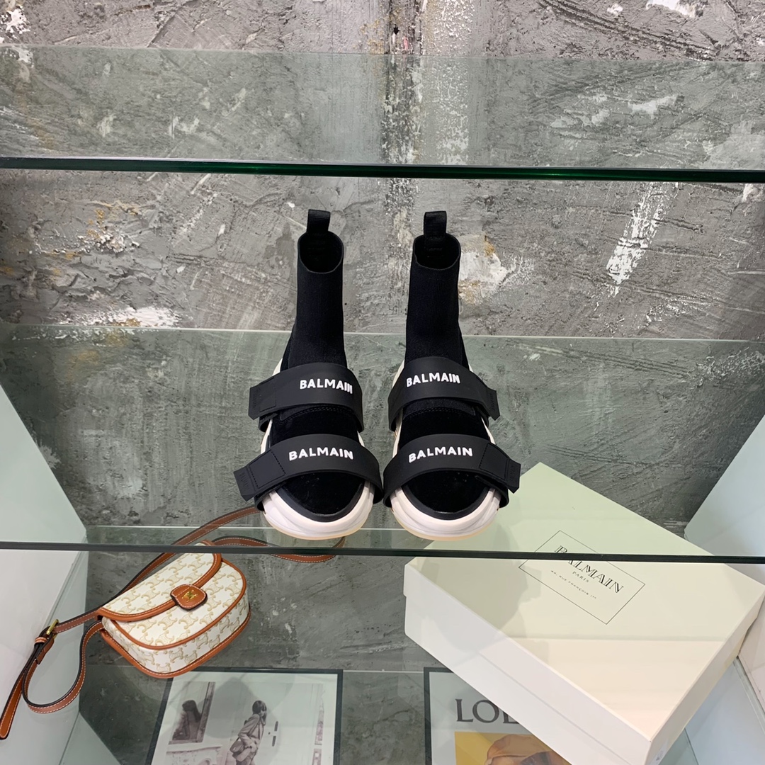 Balmain High-Top Suede And Knit Bold Sneakers  - DopestKickz