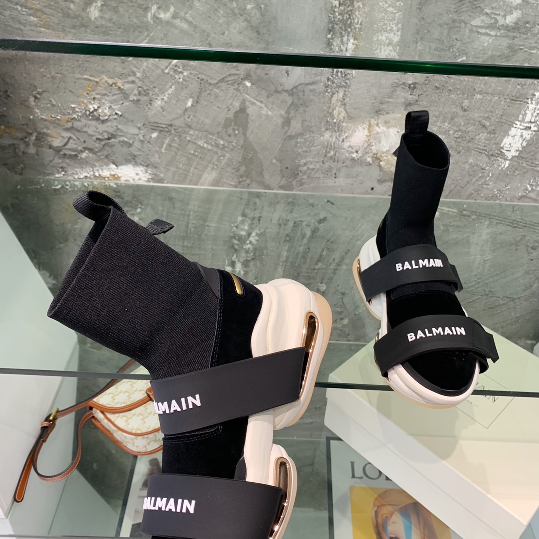 Balmain High-Top Suede And Knit Bold Sneakers  - DopestKickz