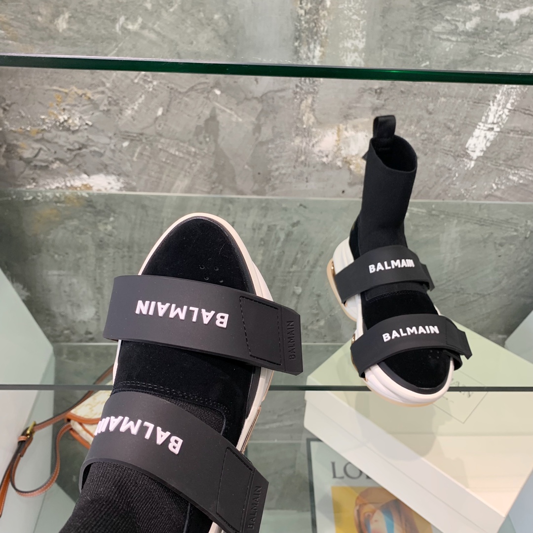 Balmain High-Top Suede And Knit Bold Sneakers  - DopestKickz