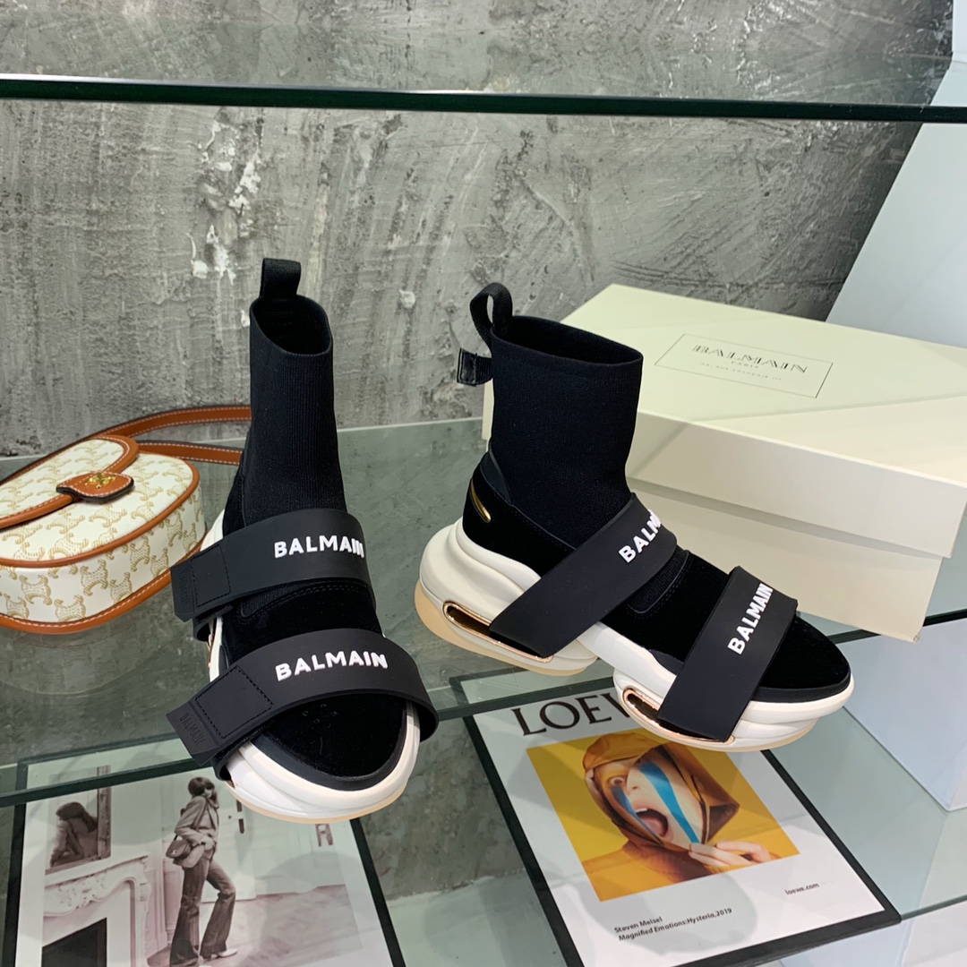 Balmain High-Top Suede And Knit Bold Sneakers  - DopestKickz