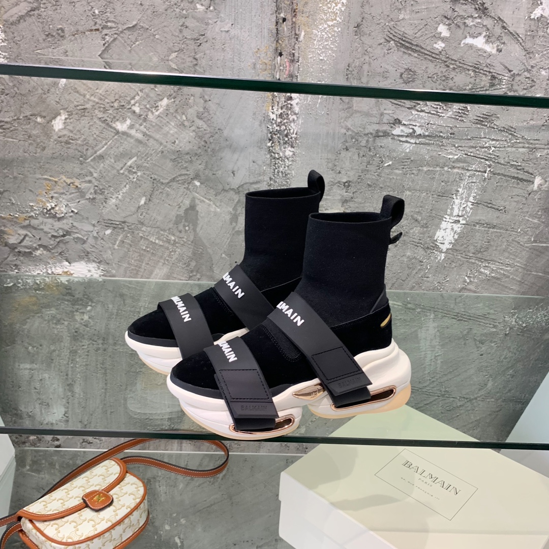 Balmain High-Top Suede And Knit Bold Sneakers  - DopestKickz