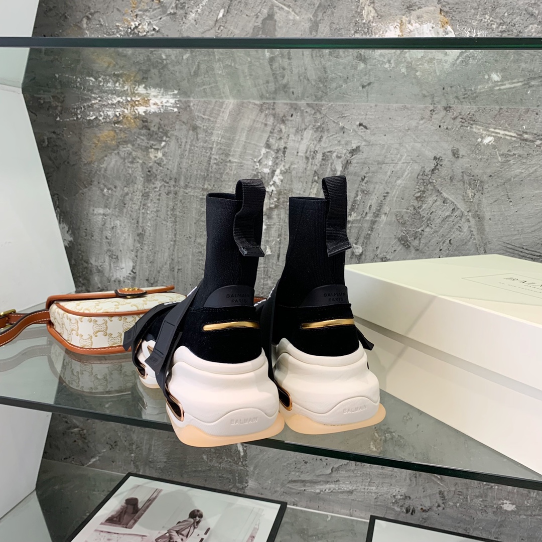 Balmain High-Top Suede And Knit Bold Sneakers  - DopestKickz