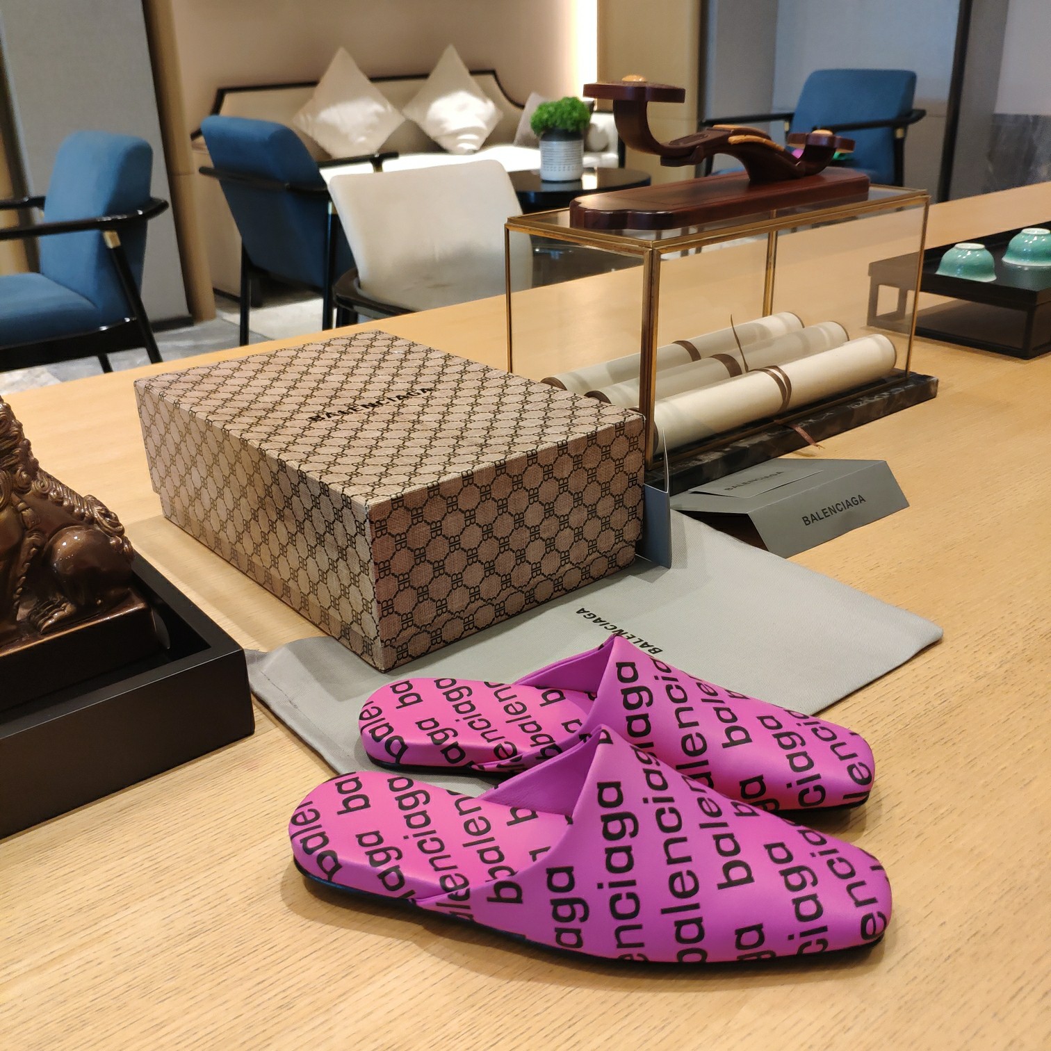 Balenciaga Logo  Leather Backless Loafers - DopestKickz