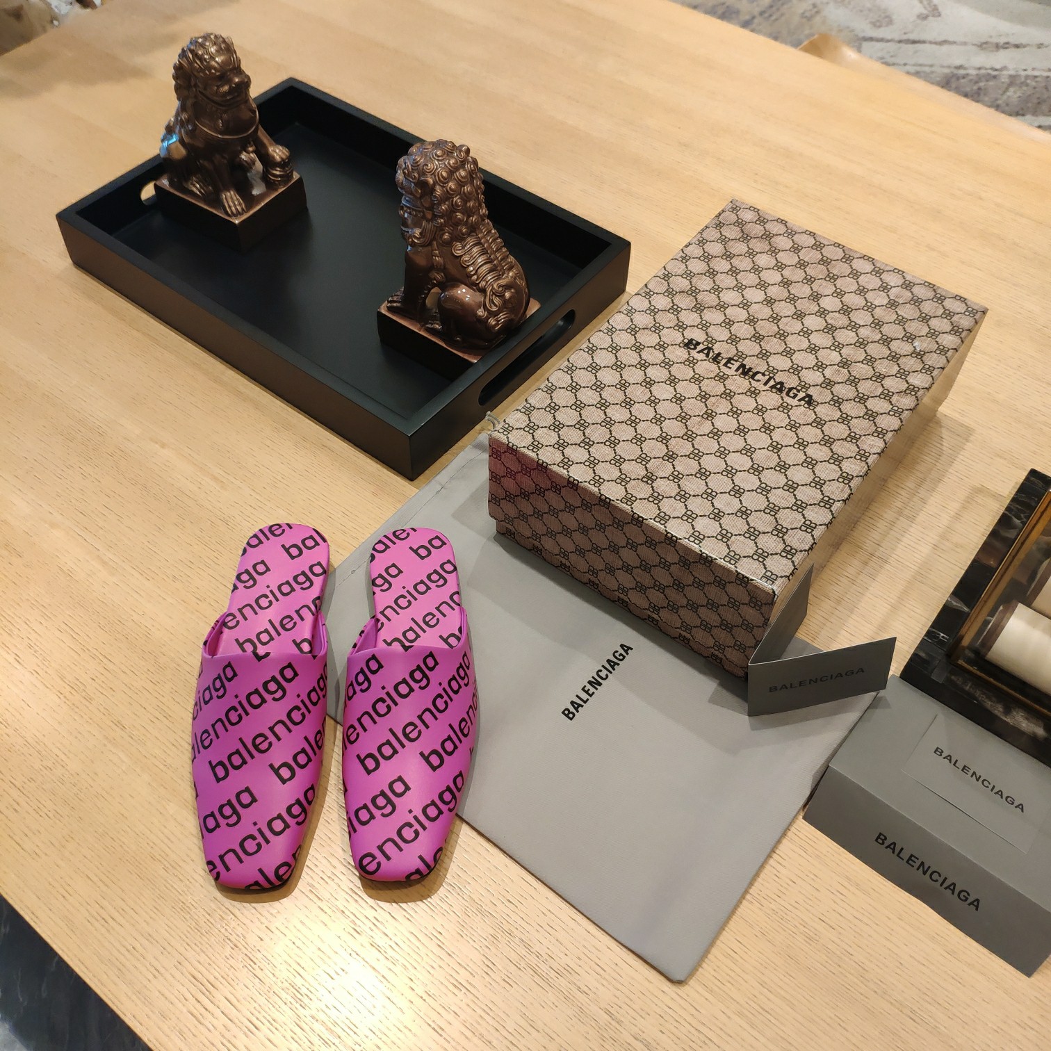 Balenciaga Logo  Leather Backless Loafers - DopestKickz