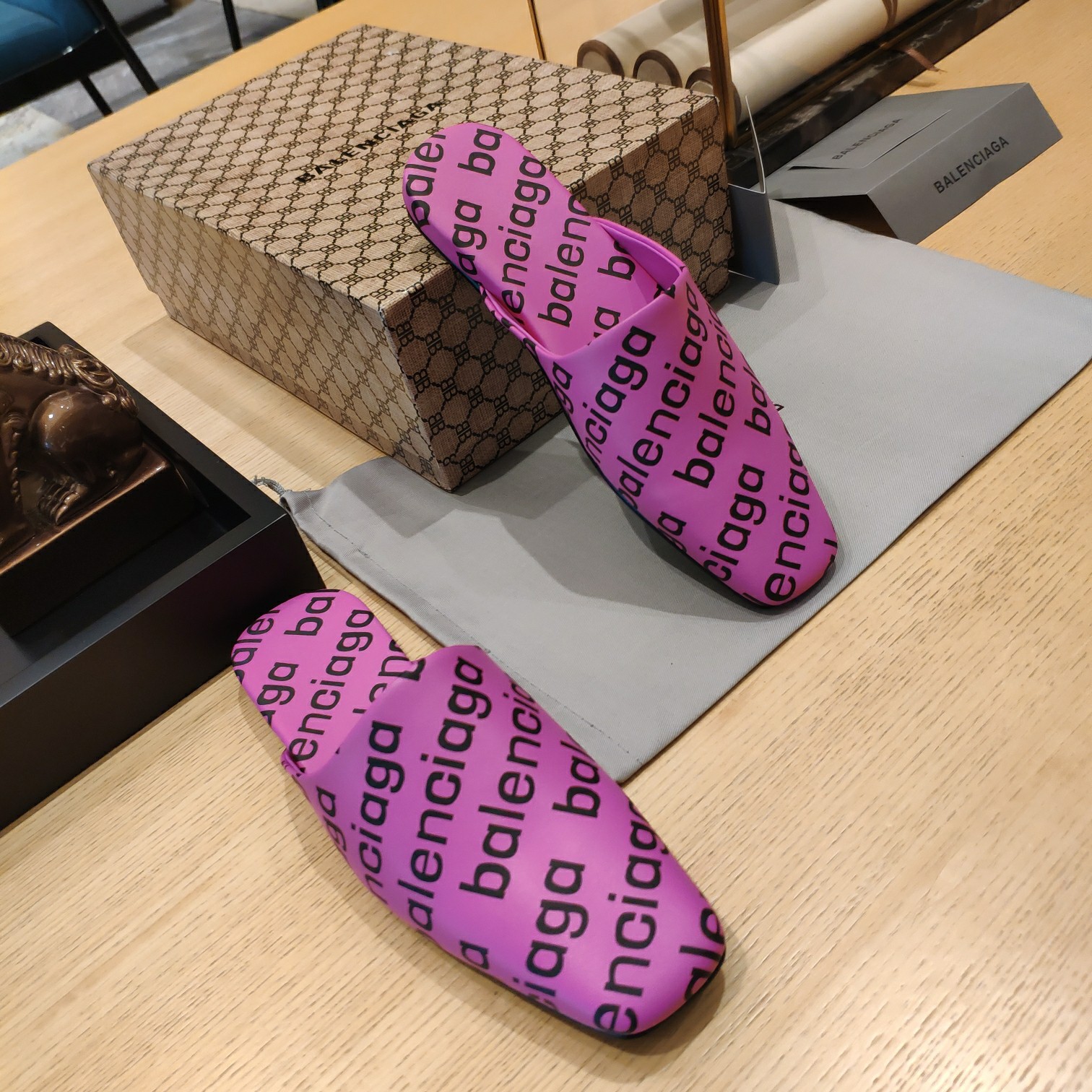 Balenciaga Logo  Leather Backless Loafers - DopestKickz