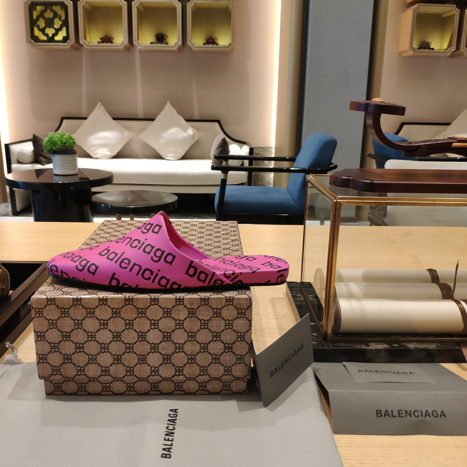 Balenciaga Logo  Leather Backless Loafers - DopestKickz