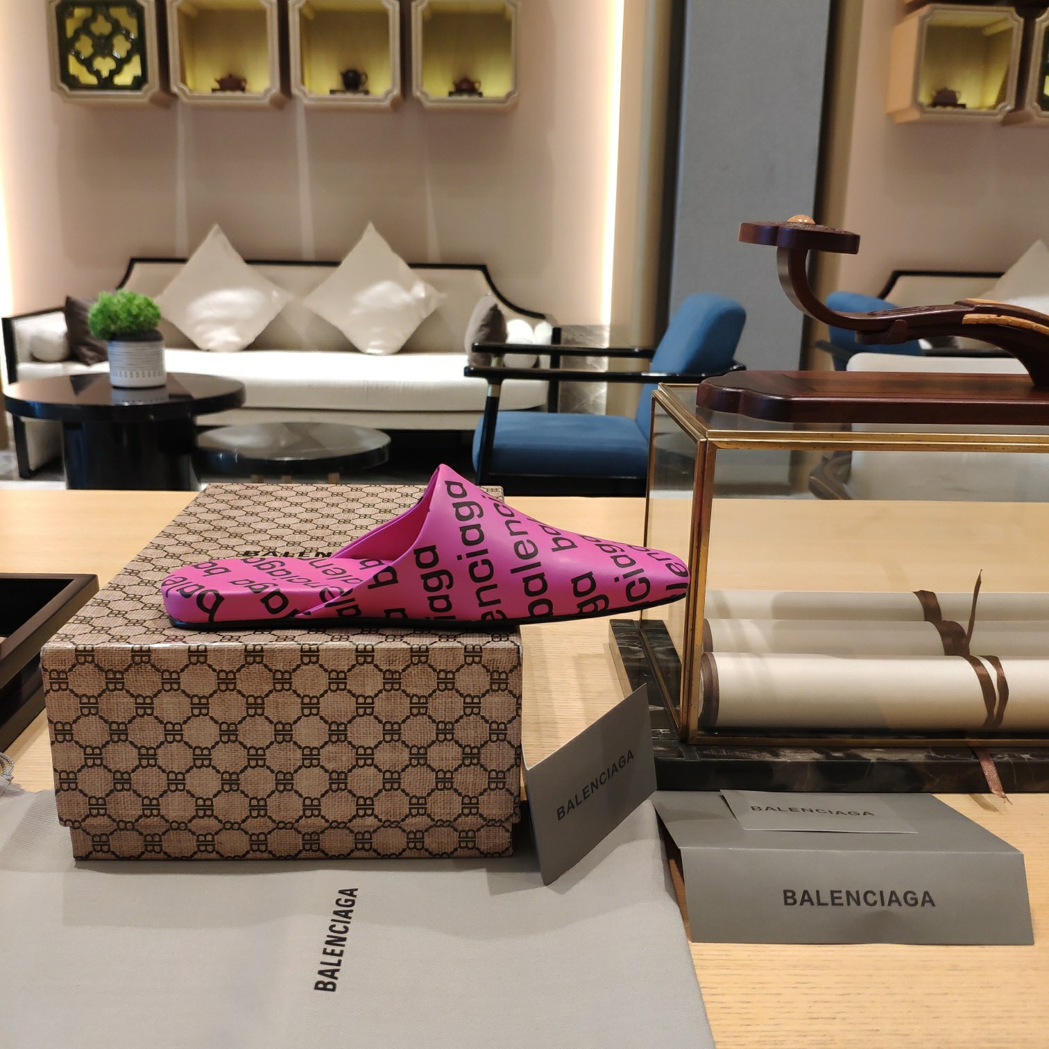 Balenciaga Logo  Leather Backless Loafers - DopestKickz