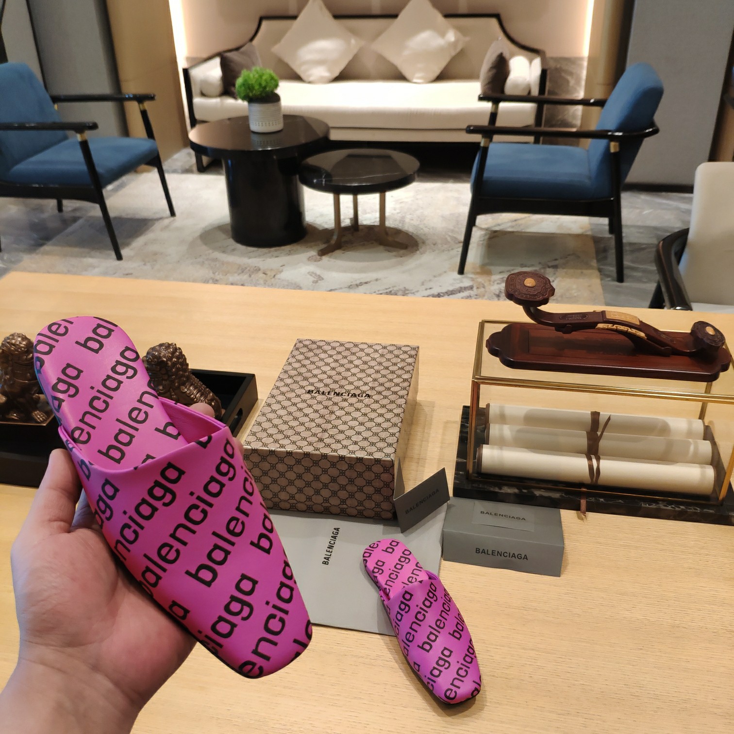 Balenciaga Logo  Leather Backless Loafers - DopestKickz