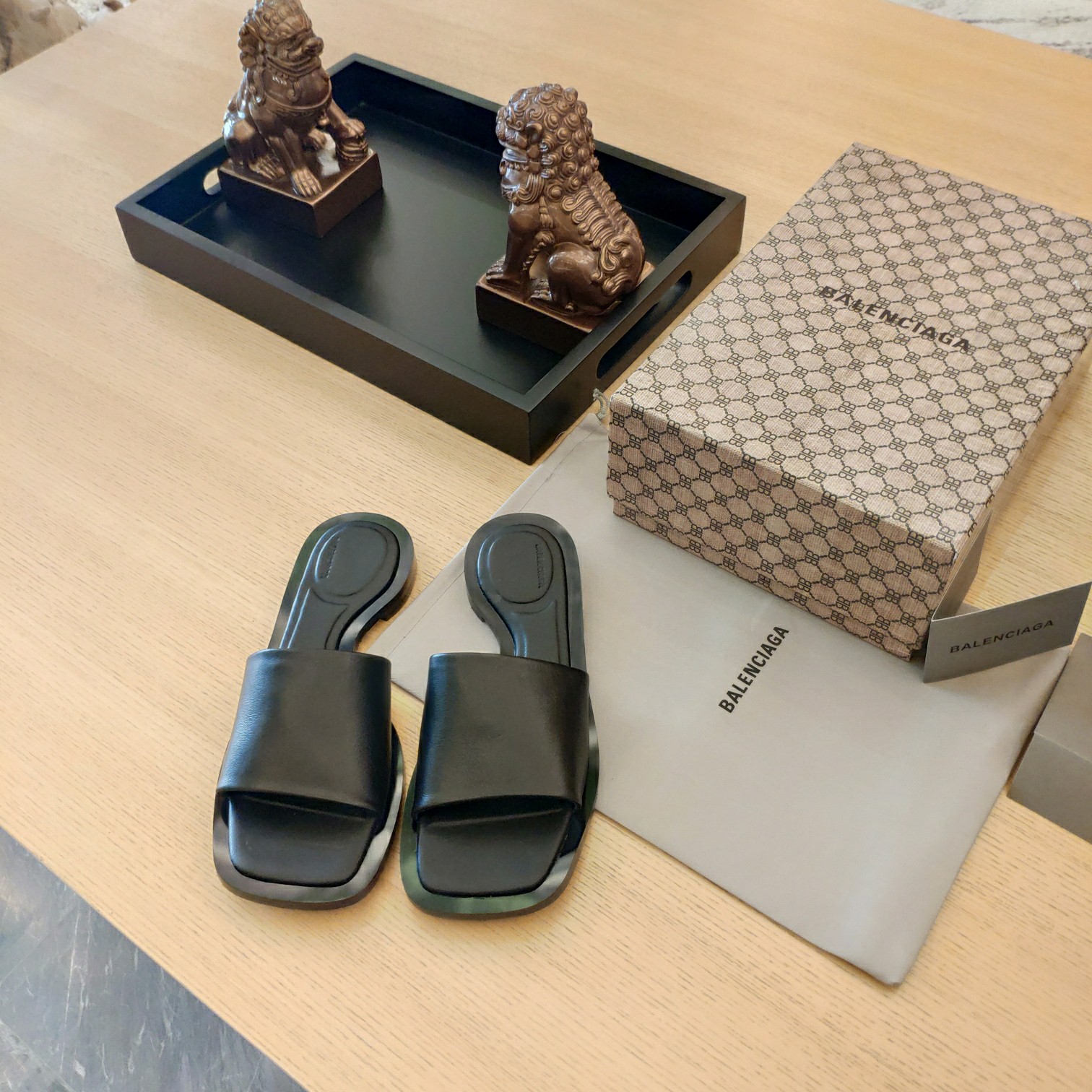 Balenciaga Logo Leather Slide Sandal - DopestKickz