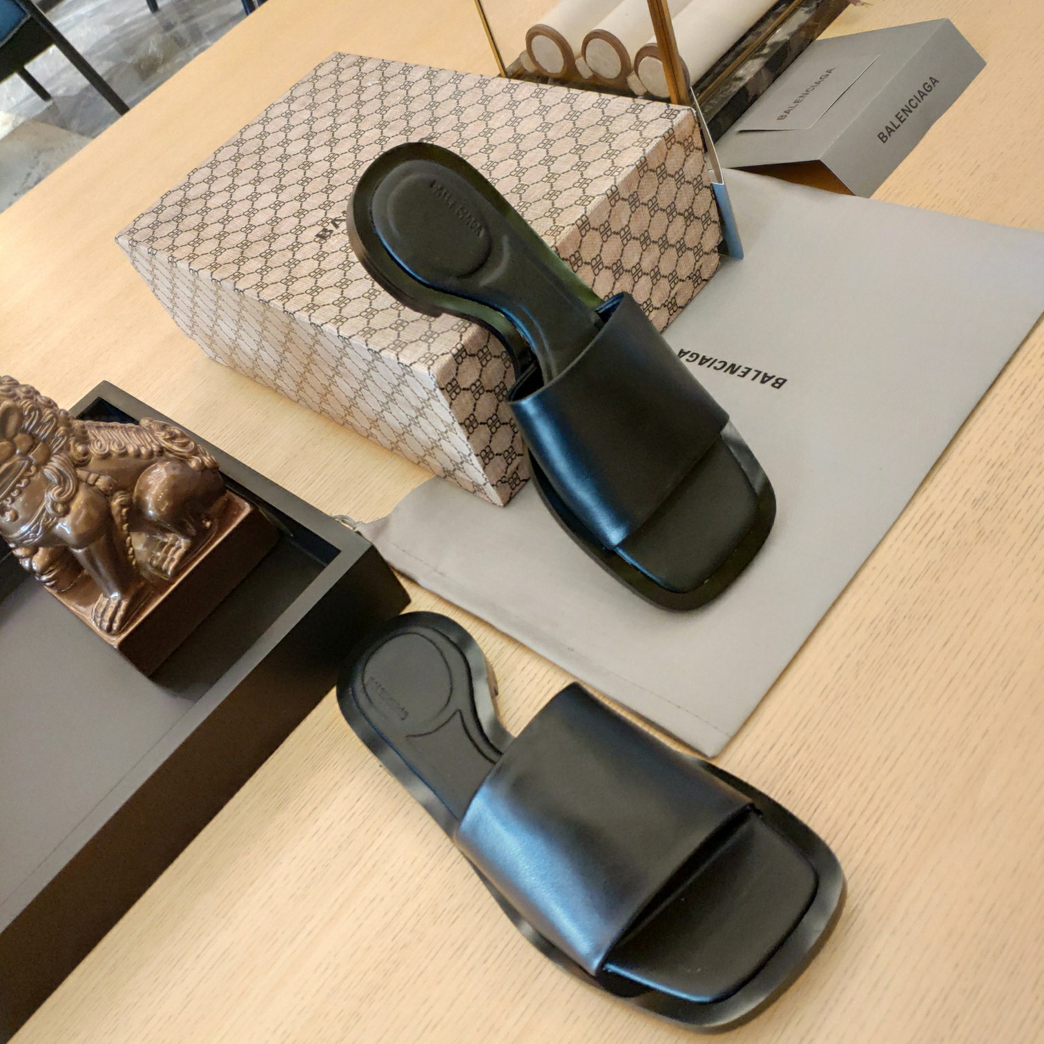 Balenciaga Logo Leather Slide Sandal - DopestKickz