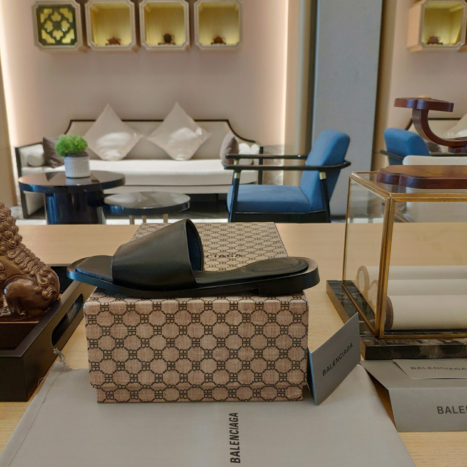 Balenciaga Logo Leather Slide Sandal - DopestKickz