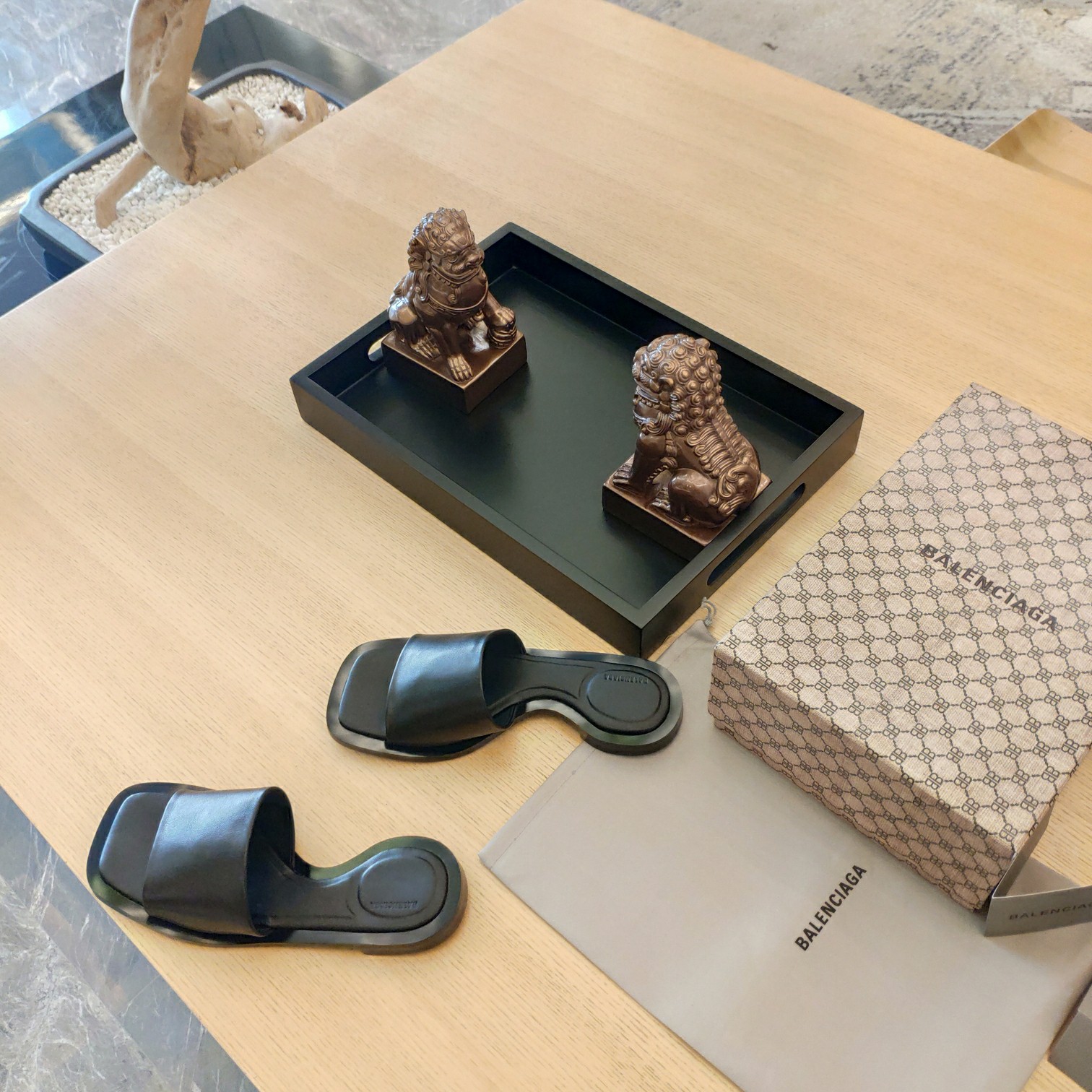 Balenciaga Logo Leather Slide Sandal - DopestKickz