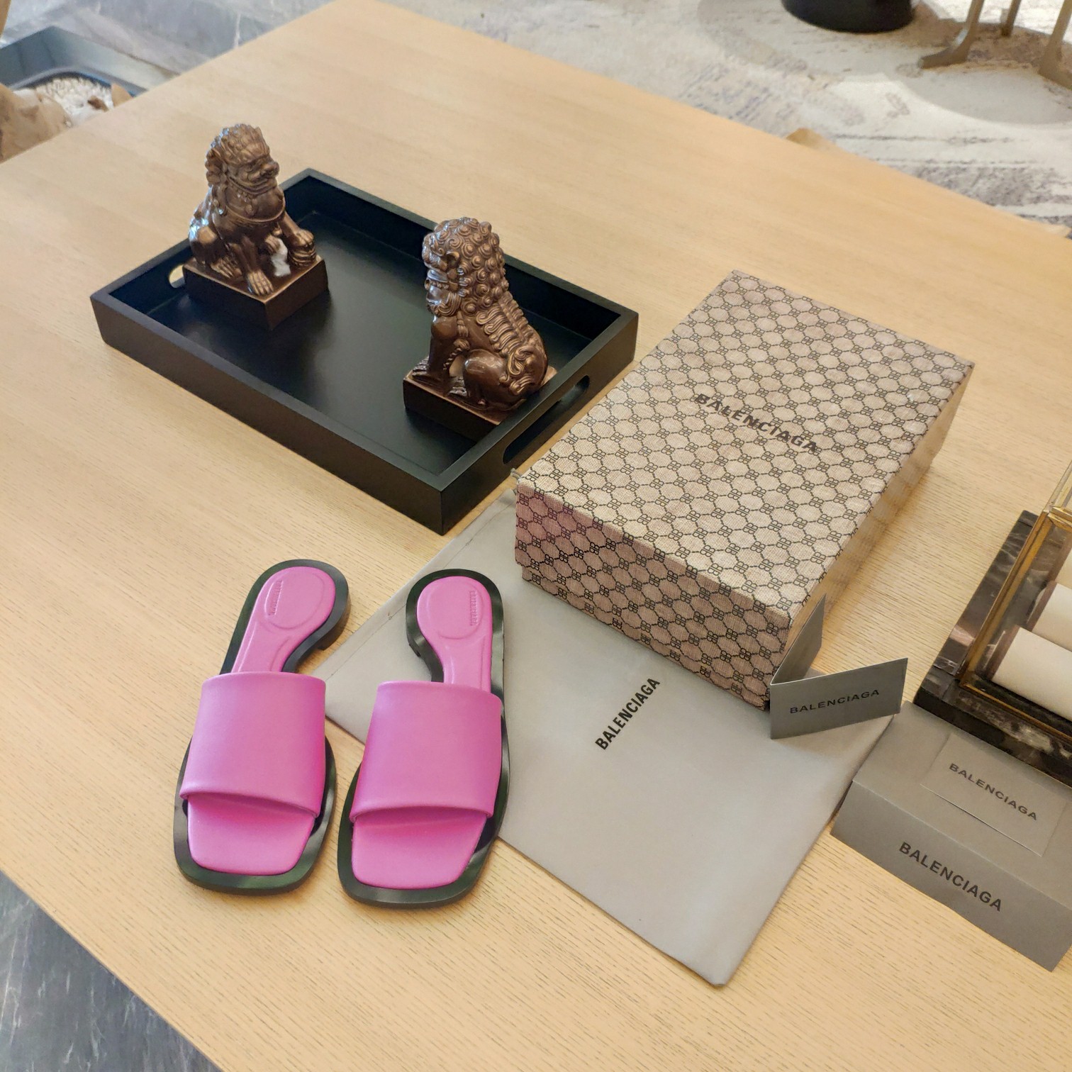 Balenciaga Logo Leather Slide Sandal - DopestKickz