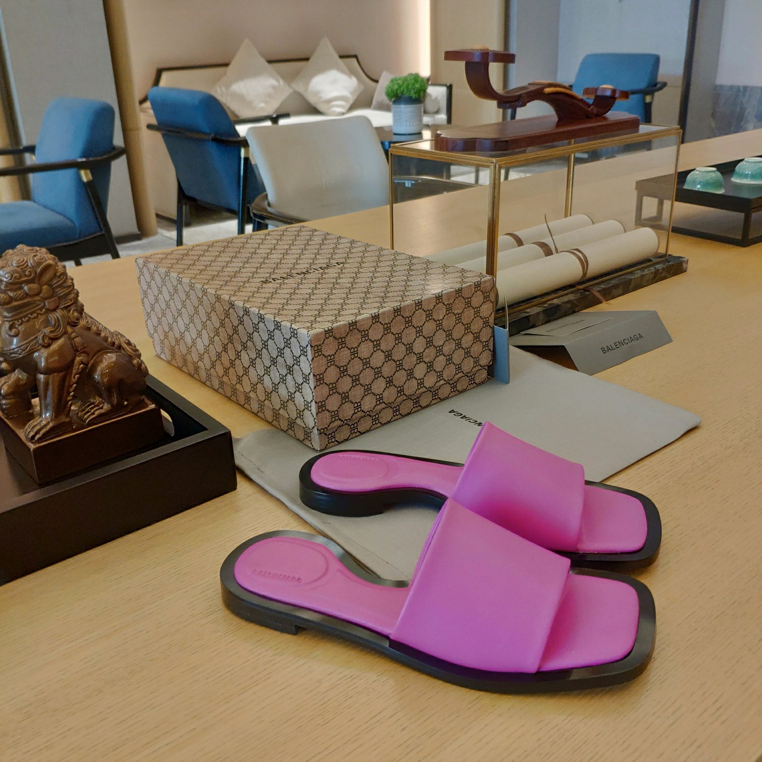 Balenciaga Logo Leather Slide Sandal - DopestKickz