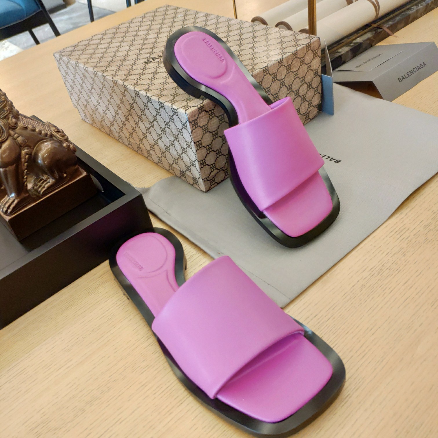Balenciaga Logo Leather Slide Sandal - DopestKickz