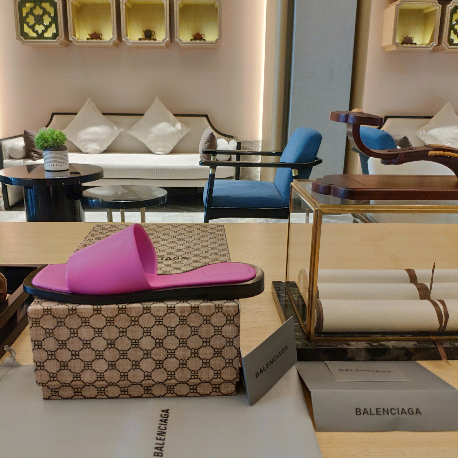 Balenciaga Logo Leather Slide Sandal - DopestKickz