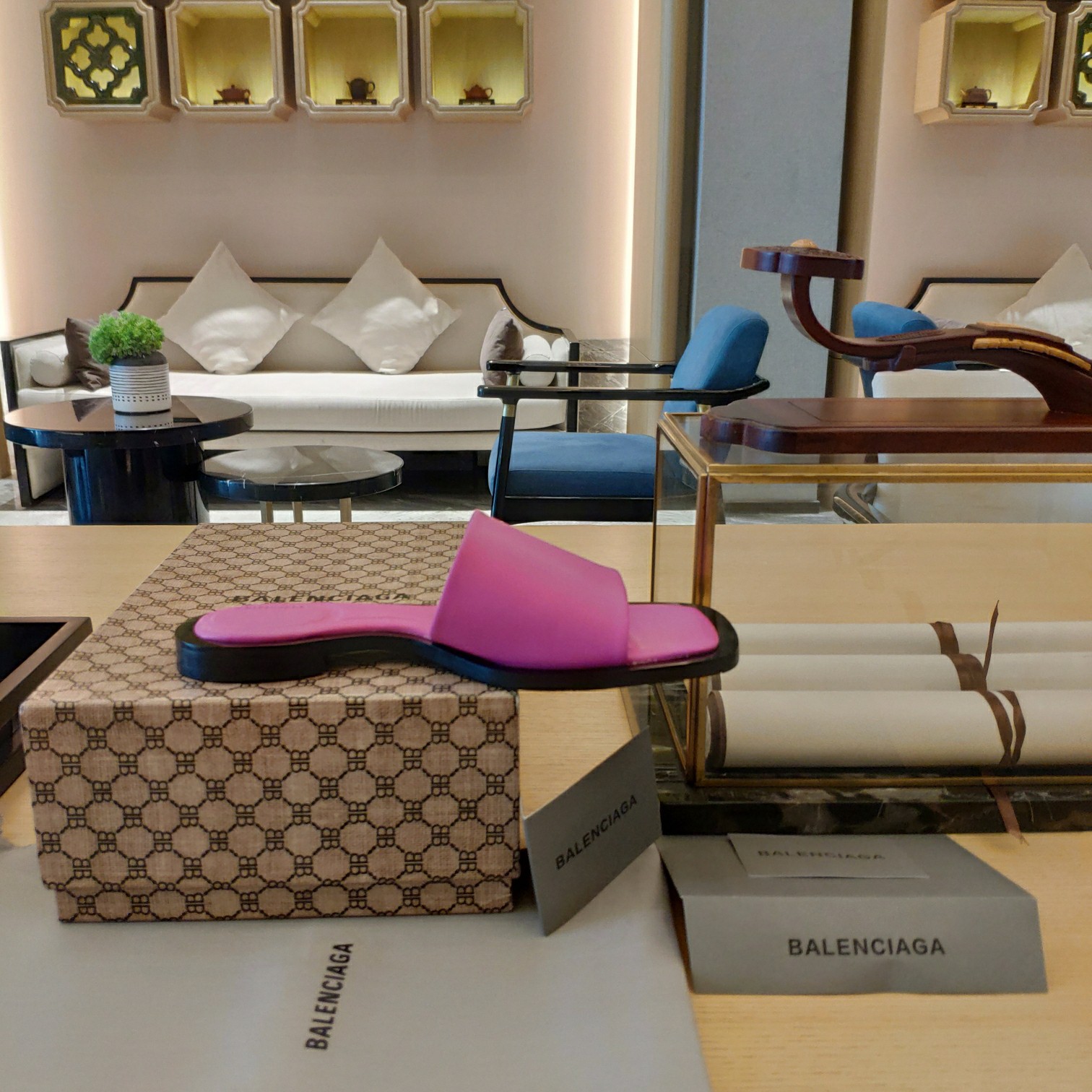 Balenciaga Logo Leather Slide Sandal - DopestKickz