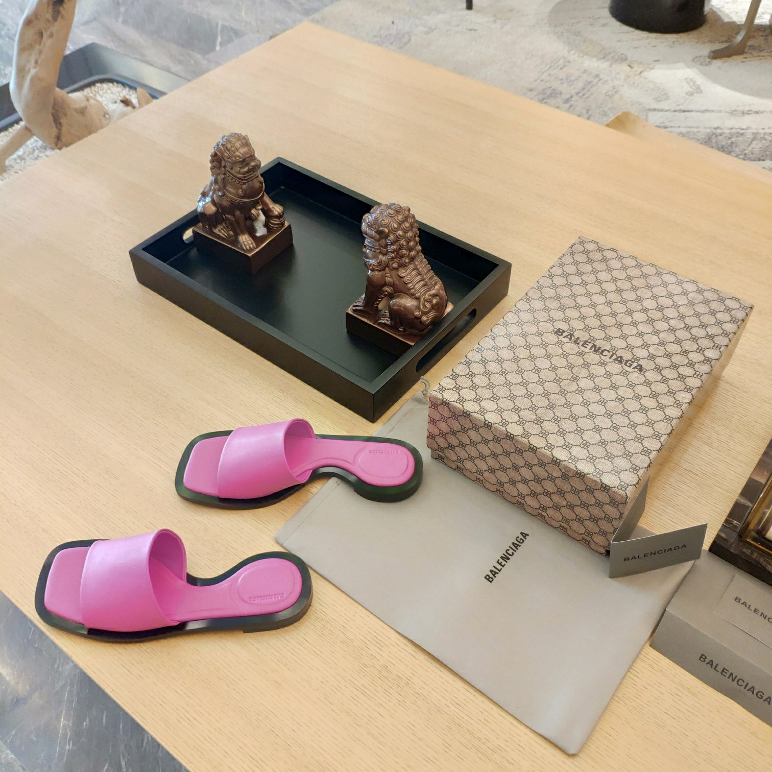 Balenciaga Logo Leather Slide Sandal - DopestKickz