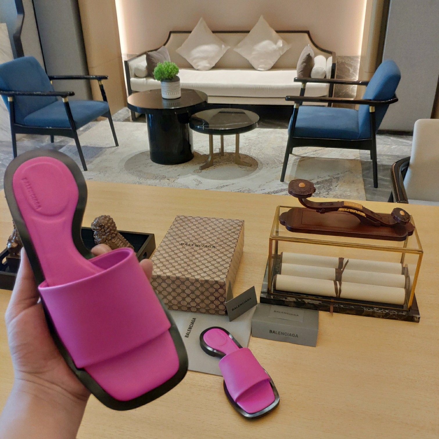 Balenciaga Logo Leather Slide Sandal - DopestKickz