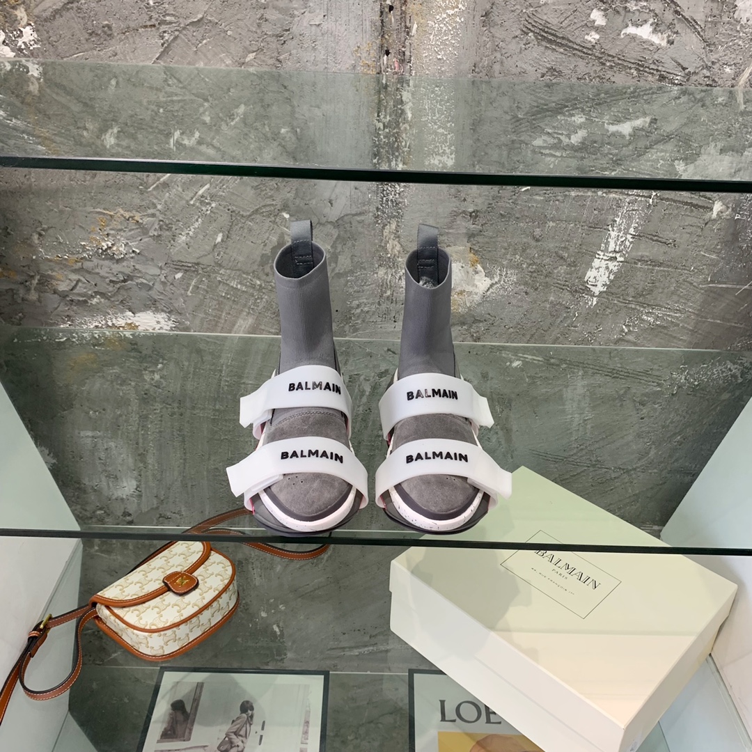 Balmain High-Top Suede And Knit Bold Sneakers  - DopestKickz