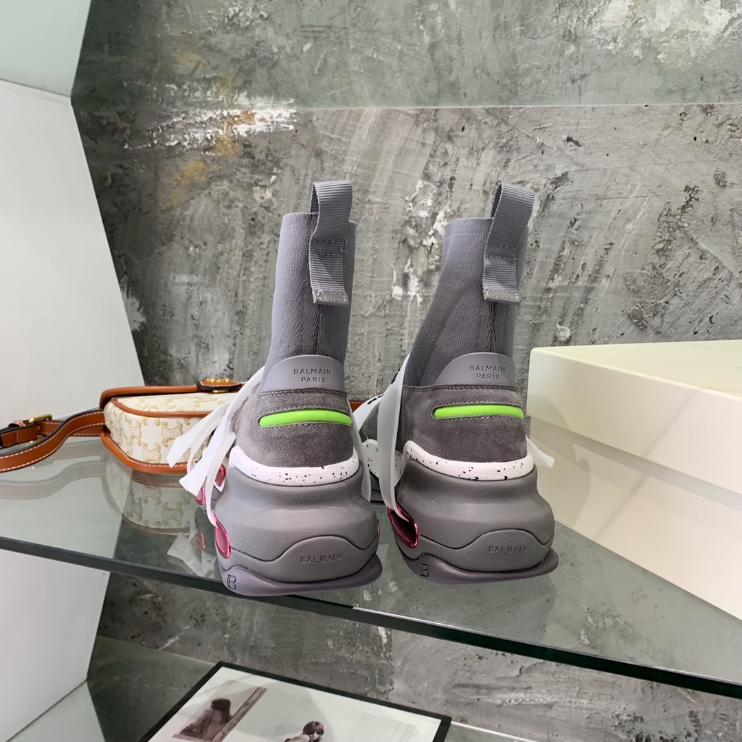 Balmain High-Top Suede And Knit Bold Sneakers  - DopestKickz